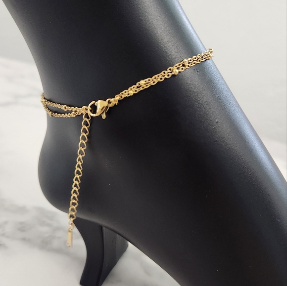 Gold Beach Starfish, Shell & Crystal Accent Charm Anklet Bracelet - Picture 7 of 10